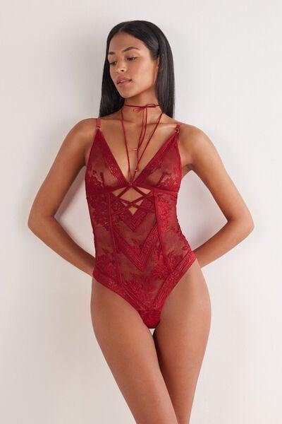 Red La Femme Fatale Strappy Detail Lace Bodysuit, Wax Red, large image number 11