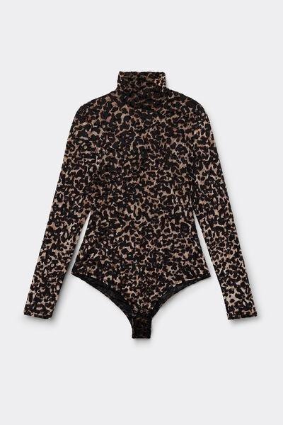 Black A Moment Of Glamour Animal Print Devore Bodysuit, 5601_033K, large image number 2