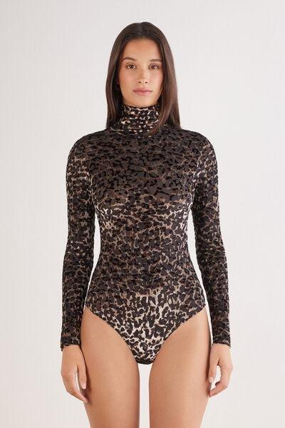 Black A Moment Of Glamour Animal Print Devore Bodysuit, 5601_033K, large image number 3