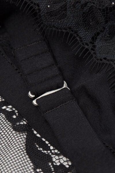 Black Glimmer Of Pleasure Long-Sleeved Lace Bodysuit, Black, large image number 6