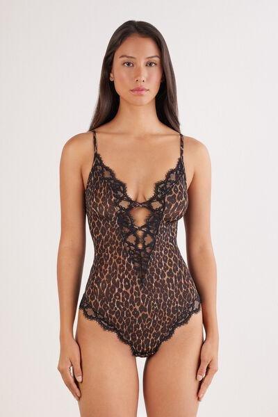 Brown Sensual Attitude Animal Print Lace Bodysuit, 5601_030K, large image number 5