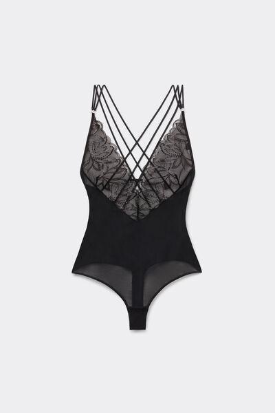 Black Dark Moon Girl V-Neck Bodysuit, Black, large image number 2