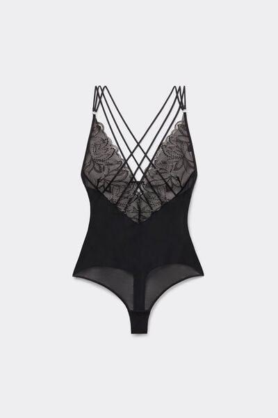 Black Dark Moon Girl V-Neck Bodysuit, Black, large image number 5