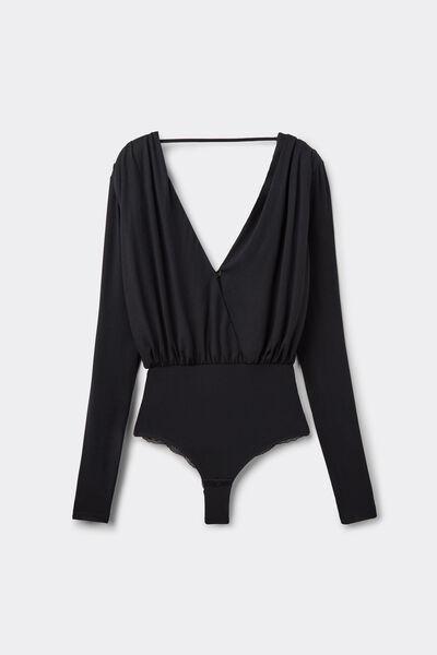 Black The Star Of The Show Long-Sleeved Modal Bodysuit, Black, medium