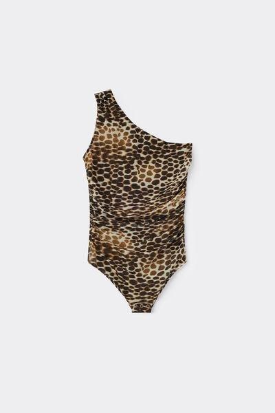 Brown Wildest Dreams Printed One-Shoulder Tulle Bodysuit, 5601_183K, large image number 0