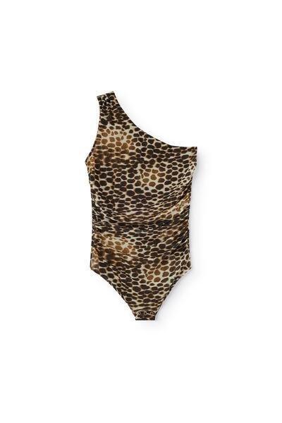 Brown Wildest Dreams Printed One-Shoulder Tulle Bodysuit, 5601_183K, large image number 1
