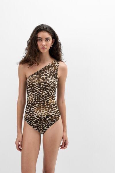 Brown Wildest Dreams Printed One-Shoulder Tulle Bodysuit, 5601_183K, large image number 3