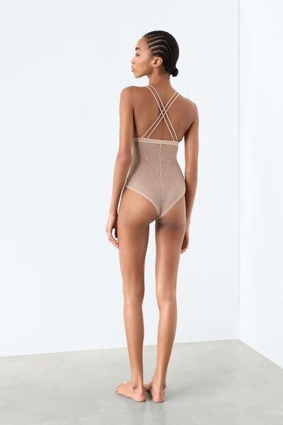 Beige Feel Luxurious Embroidered Tulle Bodysuit, 5601_185K, medium