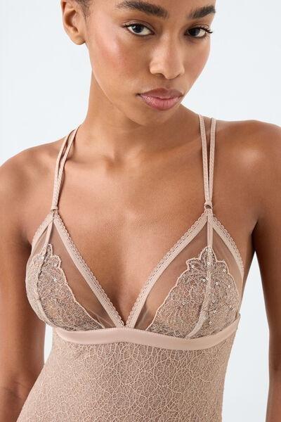 Beige Feel Luxurious Embroidered Tulle Bodysuit, 5601_185K, large image number 4