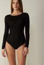 Black Long-Sleeve Bodysuit In Modal And Cashmere, Women