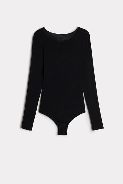 Black Long-Sleeve Bodysuit In Cashmere, , large image number 2