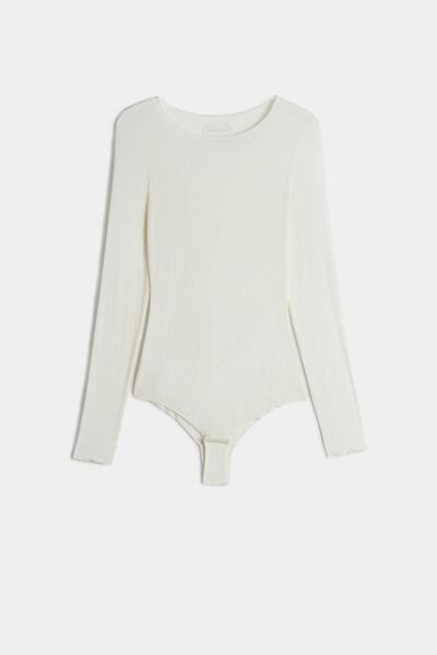 White Long-Sleeve Bodysuit In Cashmere, , large image number 2