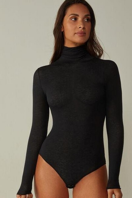 Intimissimi - Black Ultralight Modal With Cashmere High-Neck Body