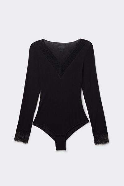 Black Long-Sleeved Bodysuit, , large image number 2