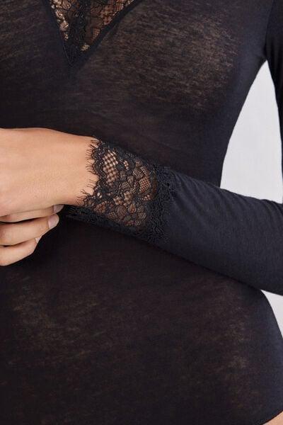 Black Long-Sleeved Modal Bodysuit, Black, large image number 6