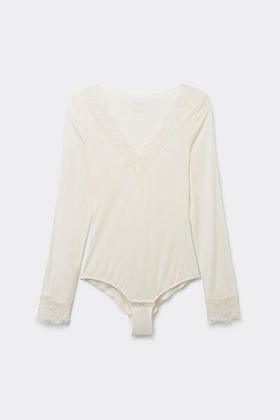 White Long-Sleeved Ultralight Bodysuit, Vanilla, medium