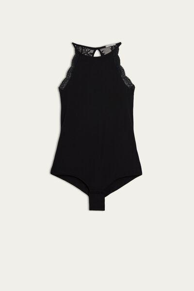Black Micro Modal And Lace Bodysuit, , large image number 2