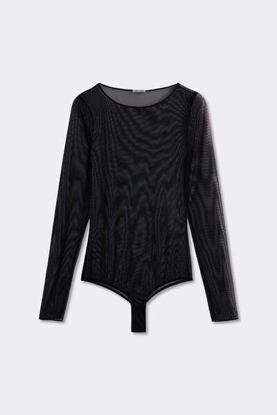 Black Long-Sleeved Sheer Bodysuit, Black, large image number 9
