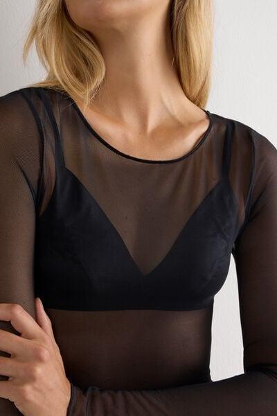 Black Long-Sleeved Sheer Bodysuit, Black, large image number 12