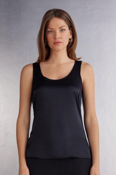Black Silk And Modal Vest, , large image number 0