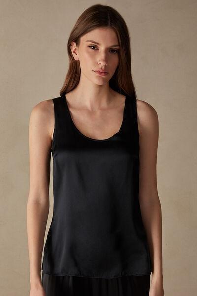 Black Silk And Modal Vest, , large image number 0