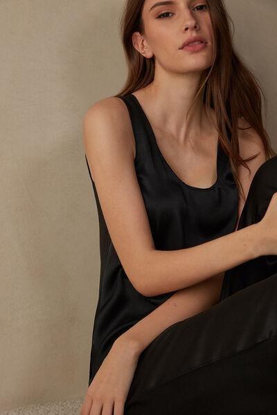 Black Silk And Modal Vest, , large image number 1