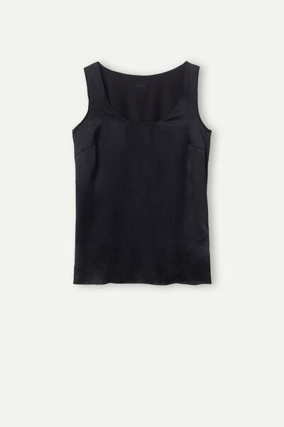 Black Silk And Modal Vest, , large image number 2
