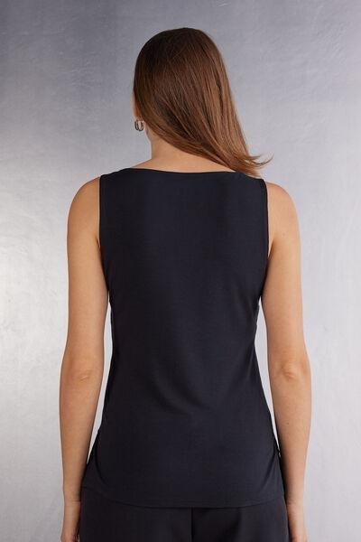 Black Silk And Modal Vest, , large image number 3