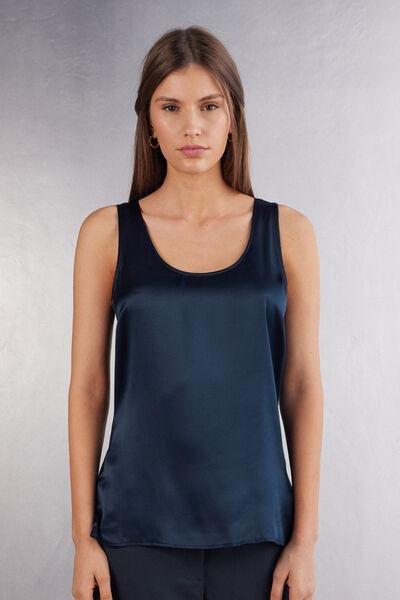 Blue Silk And Modal Vest, Intense Blue, large image number 0