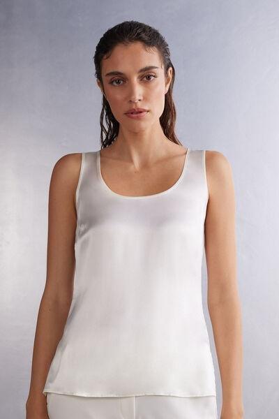 White Silk And Modal Vest, Powder White, large image number 0