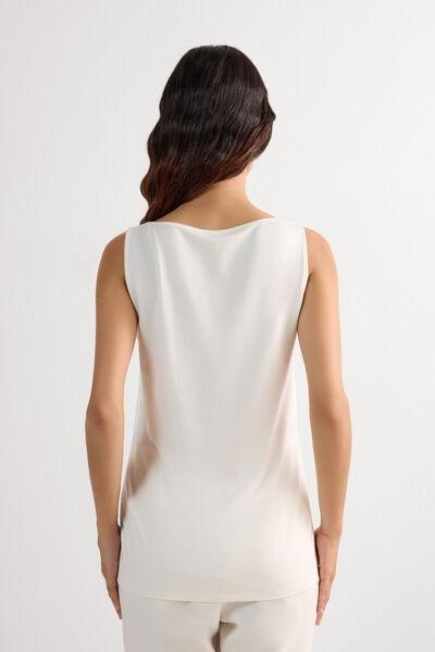 White Silk And Modal Vest, Powder White, large image number 3
