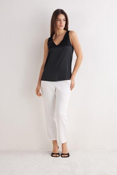 Black V-Neck Silk Vest Top, Black, large image number 0