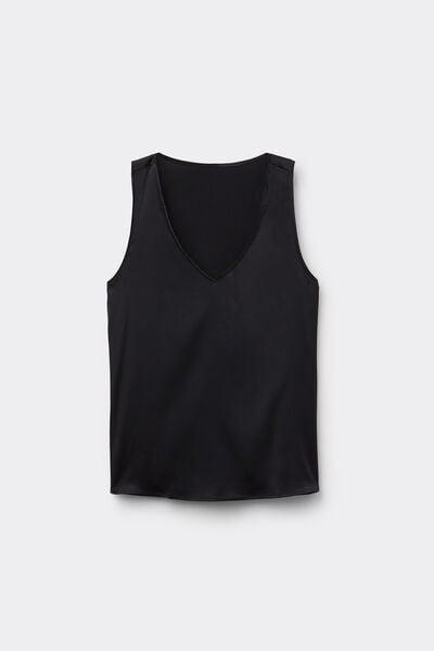 Black V-Neck Silk Vest Top, Black, large image number 3