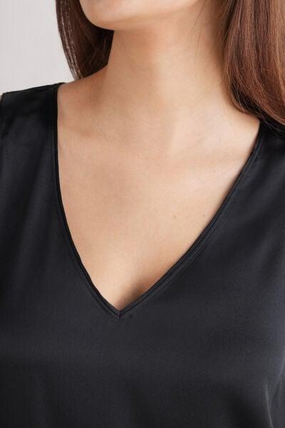 Black V-Neck Silk Vest Top, Black, large image number 5