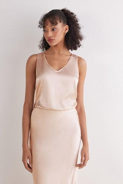 Cream V-Neck Silk Vest Top, Silk, large image number 0