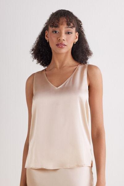 Cream V-Neck Silk Vest Top, Silk, large image number 1