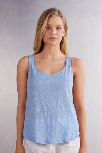 Blue V-Neck Linen Camisole, 5601_550J, large image number 0