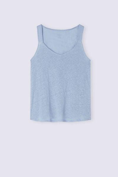 Blue V-Neck Linen Camisole, 5601_550J, large image number 2