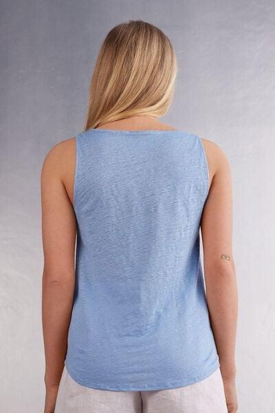 Blue V-Neck Linen Camisole, 5601_550J, large image number 3