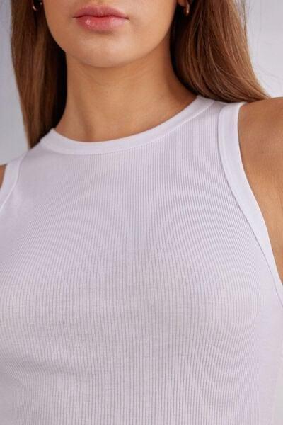 White Ribbed Vest, White, large image number 5