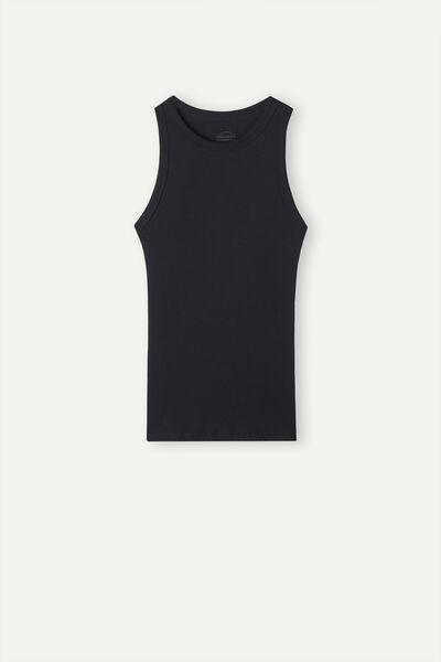 BLACK Ribbed Supima Cotton Vest, , large image number 2