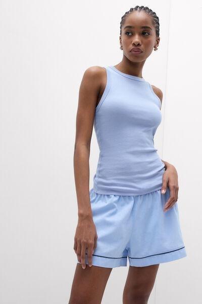 Blue Ribbed Superior Cotton Vest Top, 5601_064K, large image number 1