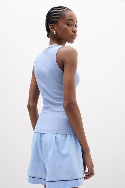 Blue Ribbed Superior Cotton Vest Top, 5601_064K, large image number 2