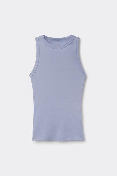 Blue Ribbed Superior Cotton Vest Top, 5601_064K, large image number 3