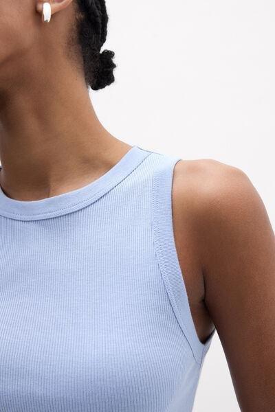 Blue Ribbed Superior Cotton Vest Top, 5601_064K, large image number 5