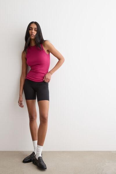 Pink Ribbed Superior Cotton Vest Top, 5601_110K, large image number 1