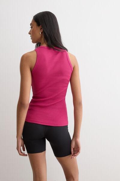 Pink Ribbed Superior Cotton Vest Top, 5601_110K, large image number 2