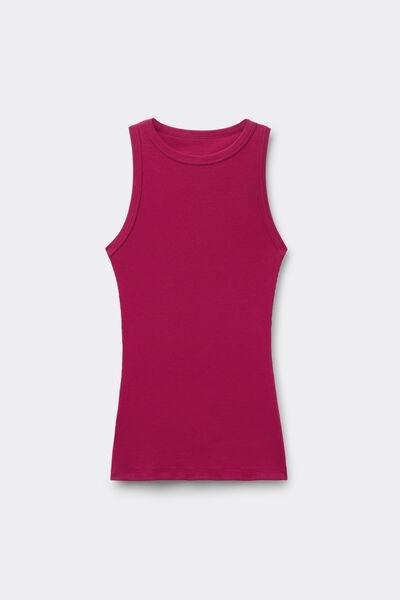 Pink Ribbed Superior Cotton Vest Top, 5601_110K, large image number 3
