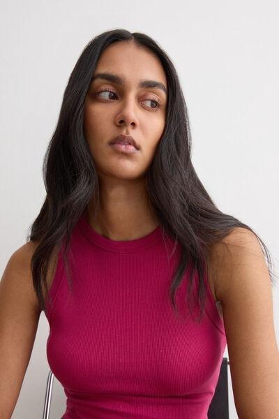 Pink Ribbed Superior Cotton Vest Top, 5601_110K, large image number 5