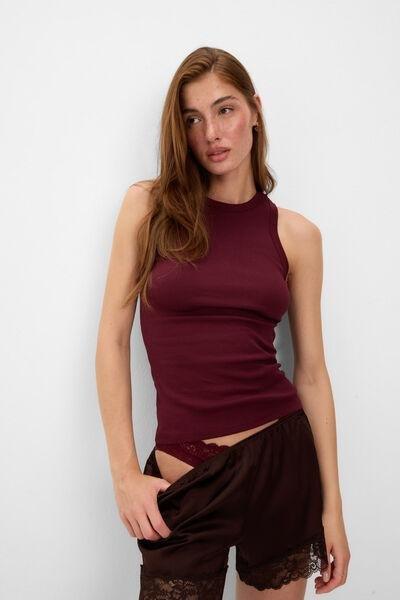 RED Ribbed Superior Cotton Vest Top, 5601_181K, large image number 0
